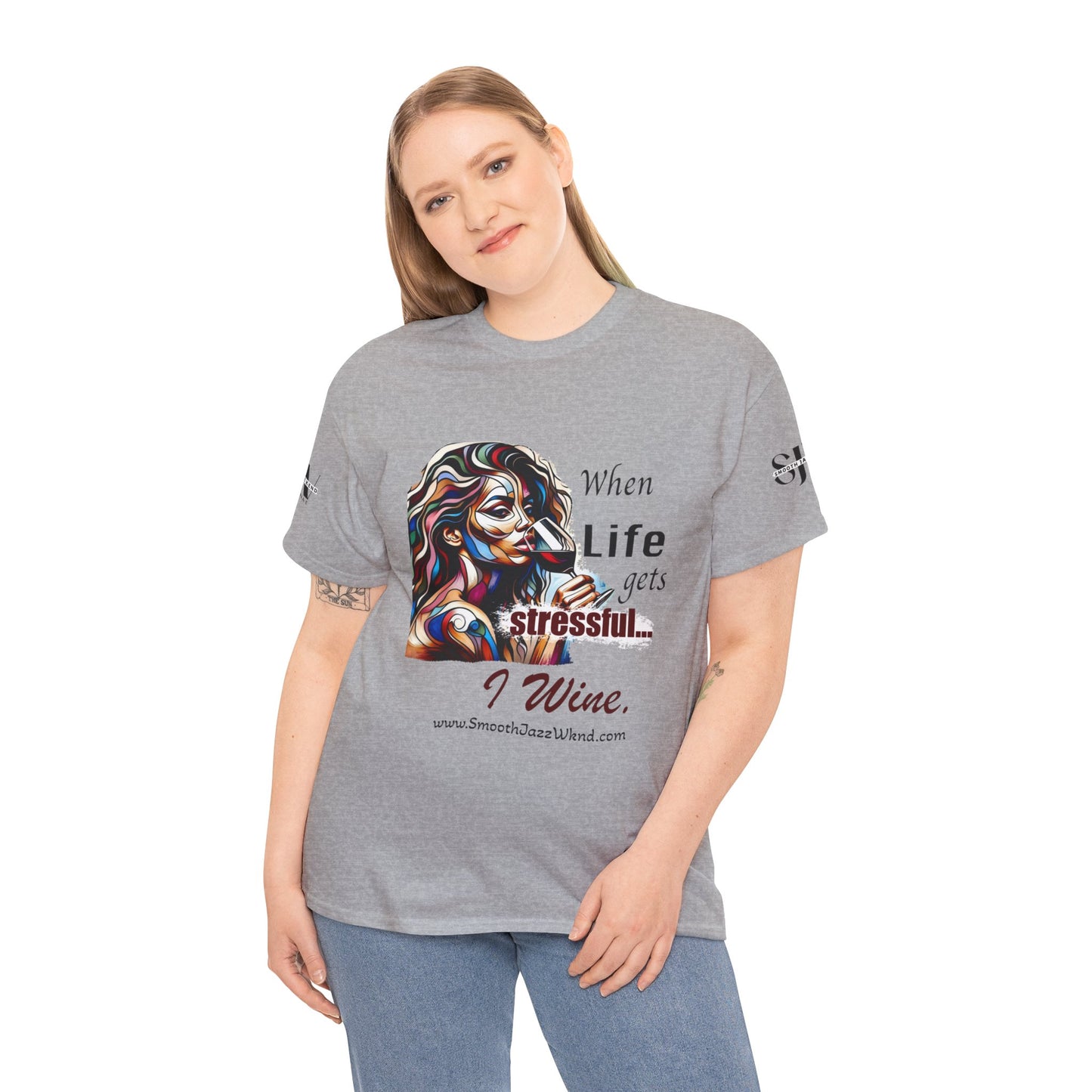 When Life Gets Stressful, I wine Unisex Heavy Cotton Tee