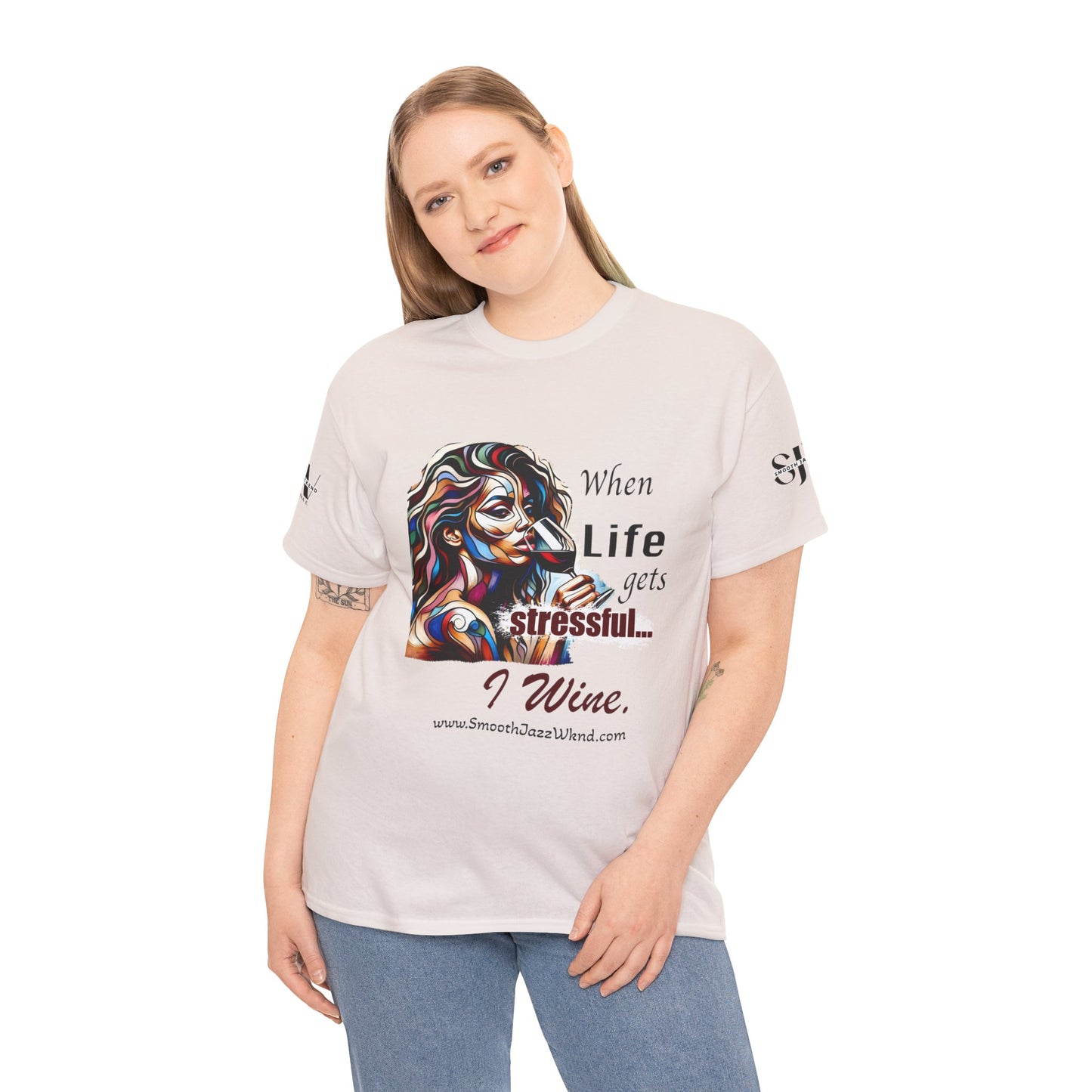 When Life Gets Stressful, I wine Unisex Heavy Cotton Tee